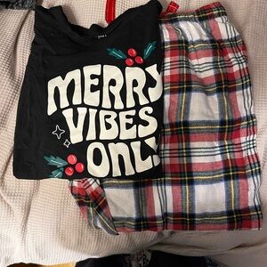 Old Navy Black Top and Plaid Pants Set